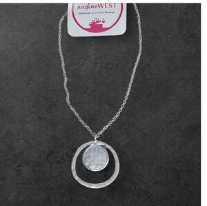 NWT Nadine West Silver Hammered Circle Pendant Necklace ~20"